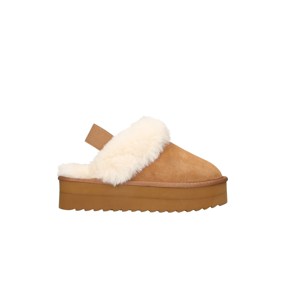 Scarpe slipper Platform con pelliccia beige