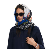 Foulard con stampa patch floreale blu