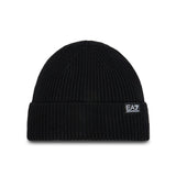 Cappello logo a costine in lana nero