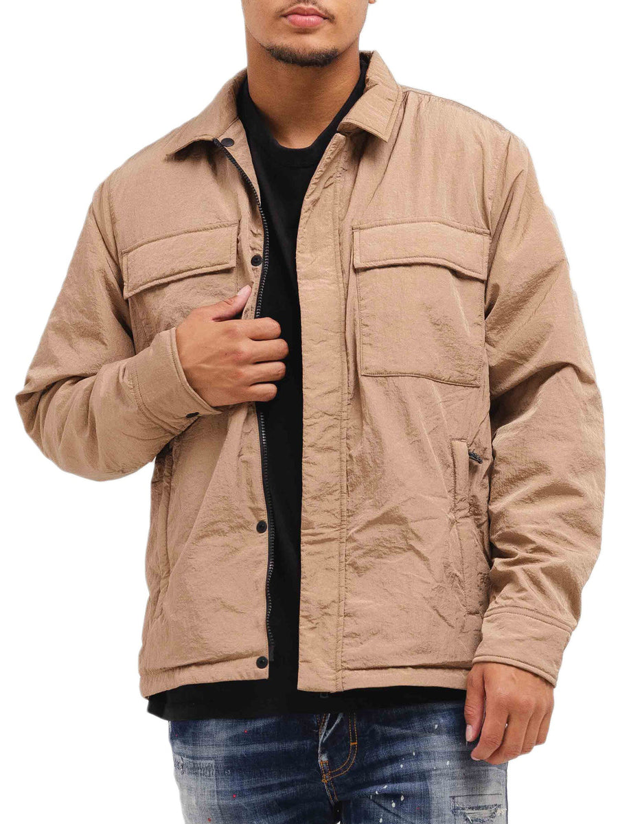 Giubbino con due tasconi e zip Crinkle beige