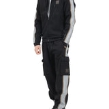 Pantalone jogger stile cargo  con banda in tessuto mesh nero