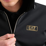 Felpa zip e cappuccio tessuto tecnico logo sul petto nero