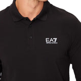 Polo manica lunga in pique e logo sul petto nero