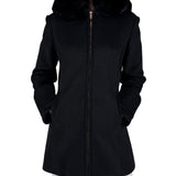 Cappotto in panno con ecopelliccia nero