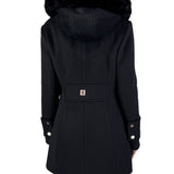 Cappotto in panno con ecopelliccia nero