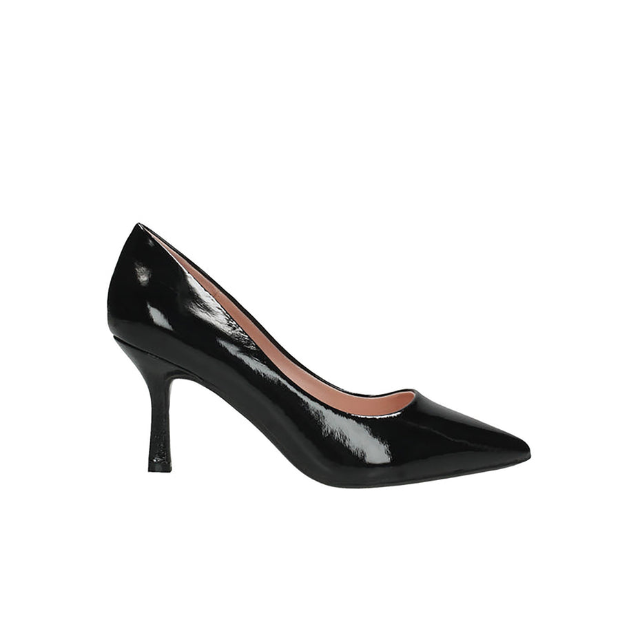 Decolleté in pelle naplak vernice tacco 75 nero