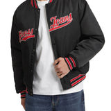 Giubbino bomber varsity con patch script nero