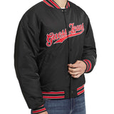 Giubbino bomber varsity con patch script nero