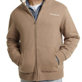 Maglione con zip e logo in misto lana beige