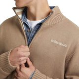 Maglione con zip e logo in misto lana beige