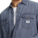 Camicia jeans regular a manica lunga denim medio