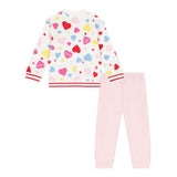 Set tuta felpa zip stampa cuori multicolor allover e jogger neonata rosa