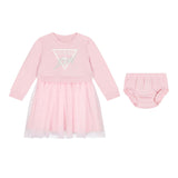 Completo due pezzi neonata abito con tulle e culotte rosa