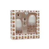 Set quattro pezzi (2 biberon, clip e ciuccio) animal print beige