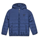 Piumino zip con cappuccio in nylon blu