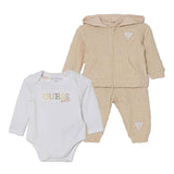 Completo neonata 3 pz felpa pantalone e body beige