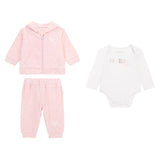 Completo neonata 3 pz felpa pantalone e body rosa