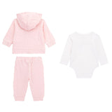 Completo neonata 3 pz felpa pantalone e body rosa