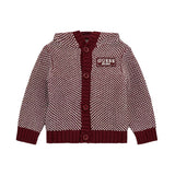 Cardigan lavorato in maglia con cappuccio bordeaux