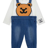 Completo due pezzi neonato salopette in denim e body bianco