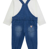 Completo due pezzi neonato salopette in denim e body bianco