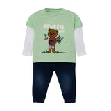 Completo due pezzi neonato jeans e t-shirt verde