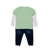 Completo due pezzi neonato jeans e t-shirt verde