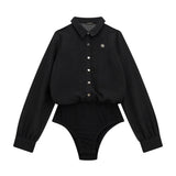 Camicia body in chiffon con logo nero