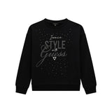 Felpa con ricamo logo lettering e strass nero