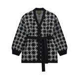 Cardigan lungo jacquard con cintura logo 4G nero