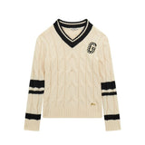 Maglione Girl in maglia a trecce con logo beige