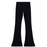 Leggings Flare Ribs a costine con spacco frontale nero