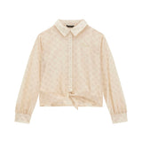 Camicia bow in tessuto chiffon beige