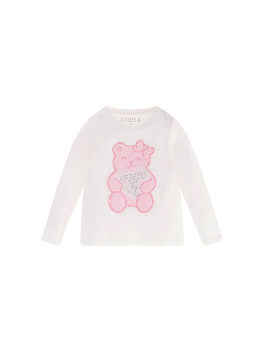 T-shirt manica lunga con Teddy bianco