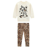 Completo maglia e leggins fantasia leopard crema