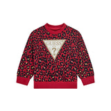 Felpa in stile leopardato rosso e nero con logo centrale