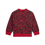 Felpa in stile leopardato rosso e nero con logo centrale