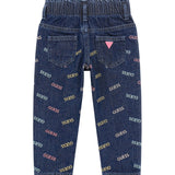 Jeans paper bag logo all over denim scuro