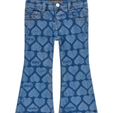 Jeans flare con cuori all over denim medio