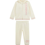 Set tuta felpa zip con cappuccio e jogger con logo paillettes bianco