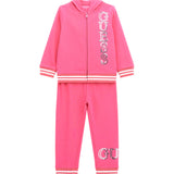 Set tuta felpa zip con cappuccio e jogger con logo paillettes fucsia