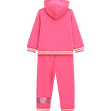 Set tuta felpa zip con cappuccio e jogger con logo paillettes fucsia