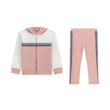 Set tuta felpa zip con cappuccio stampa colorblock e leggings rosa