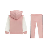 Set tuta felpa zip con cappuccio stampa colorblock e leggings rosa