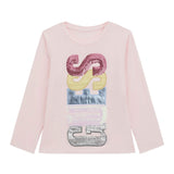 T-shirt manica lunga con scritta patch rosa