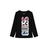 T-shirt manica lunga con scritta patch nero