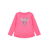 T-shirt manica lunga logo paillettes fucsia