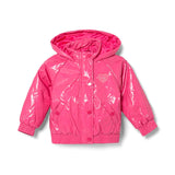 Giubbotto bomber con cappuccio in tessuto vinile fucsia