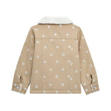 Giacca sherpa con bottoni e stampa fiori allover beige