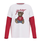 T-shirt manica lunga patch bear bianco